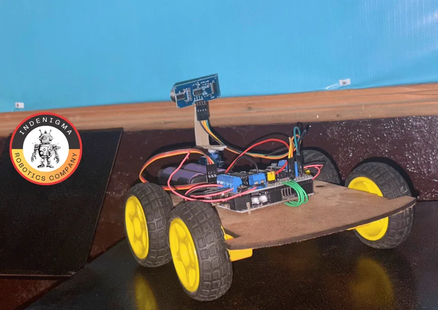 Synergy D robot car with visible electronics and motors