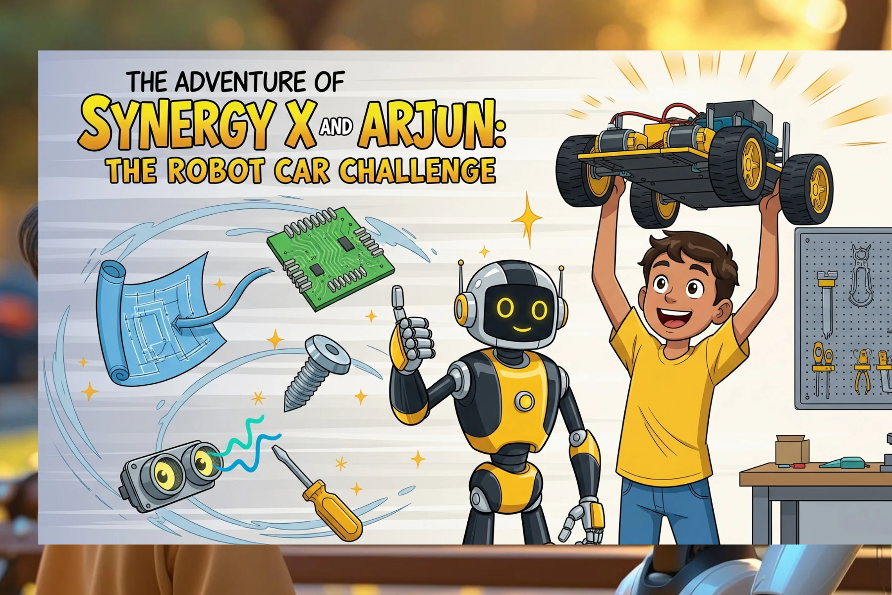 The Adventure of Synergy X and Arjun: The Robot Car Challenge