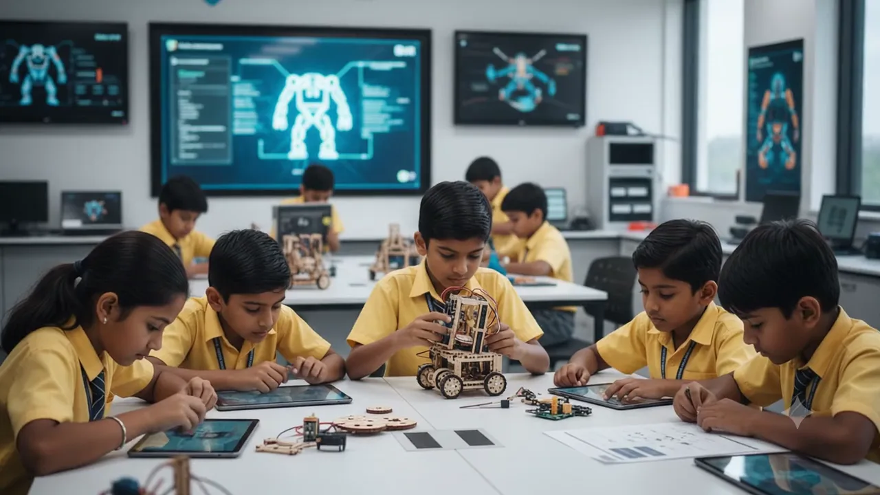 Young learners building a robotics project